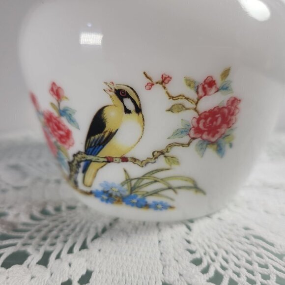Avon Dynasty Milk Glass Candle Holder Bird on Branch with Flowers Vintage 1980s - Picture 3 of 14